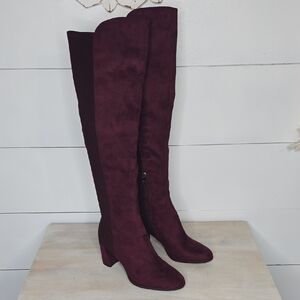Marc Fisher Faux Suede Over-the-Knee Boots - Loran Burgundy Womens Sz 7